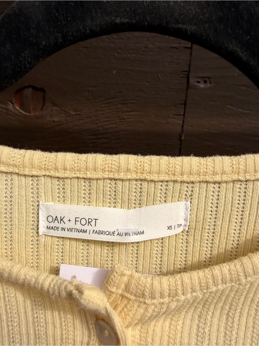 OAK + FORT Soft Yellow Ribbed Button-Front Crop Top - Picture 2 of 2